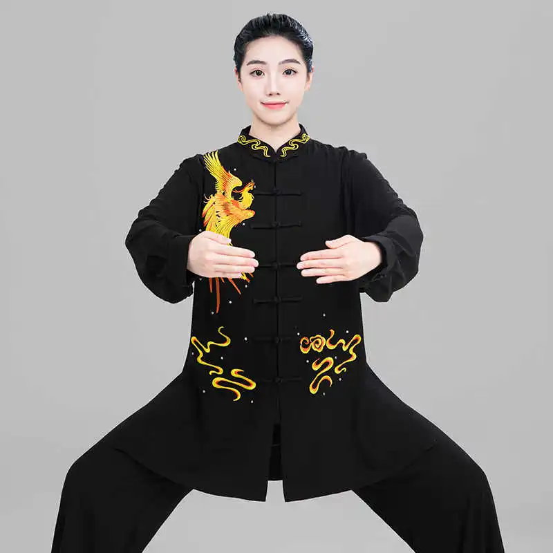 Tai Chi Changquan and Nanquan Uniform Kungfu Wushu Chinese Martial Arts Clothing with Phoenix Embroidery for kids and Adults