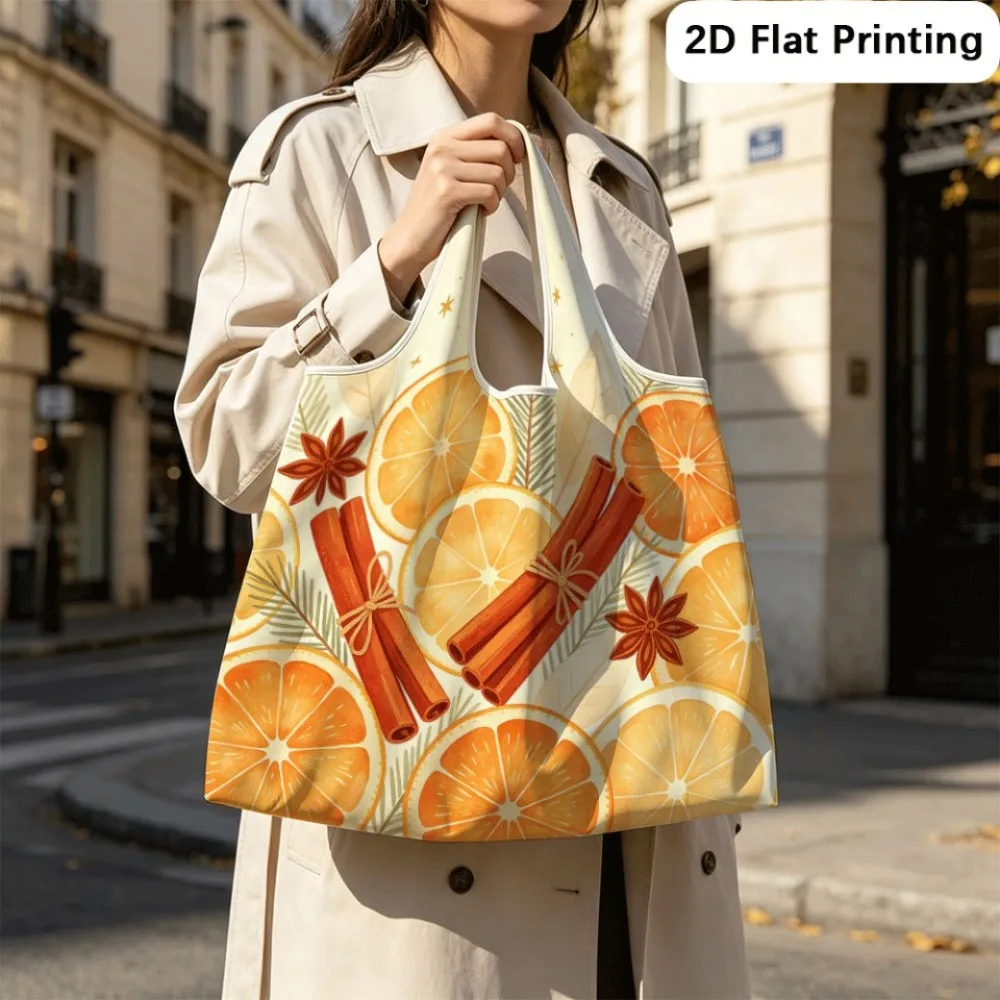 Orange slices mix cinnamon stars Foldable tote shoulder bag, convenient for short school commutes.