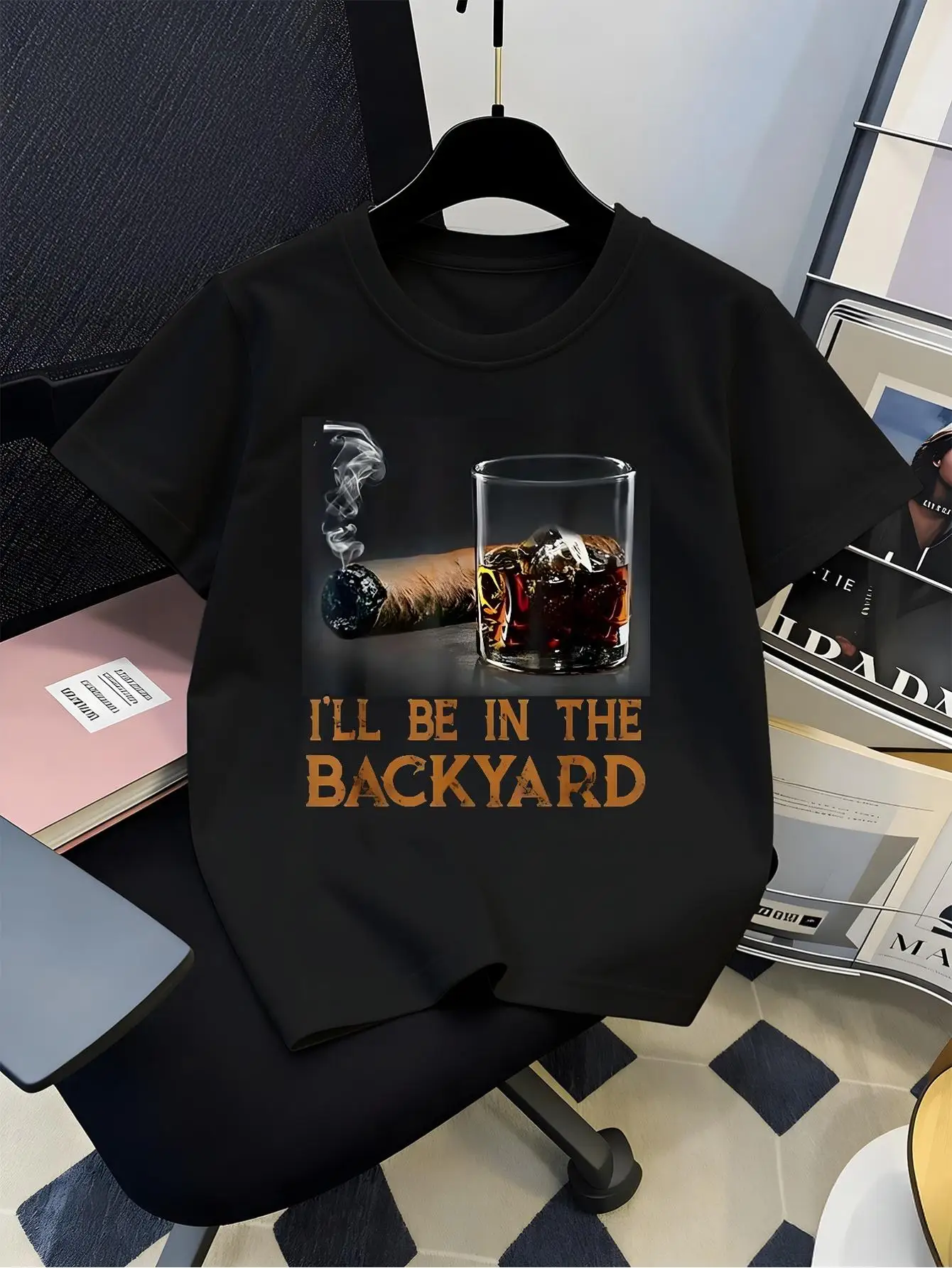 Kids Parent Child Matching Tee Boys Girls I Ll Be In The Backyard Cigar Whiskey Glass Graphic Casual Short Sleeve Family Tshirt