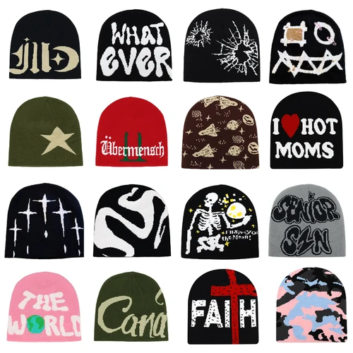 Nueva moda carta Otoño Invierno gorros para Mujeres Hombres al aire libre Y2K Skullcap cálido esquí sombrero frío Hip Hop ciclismo sombrero de punto