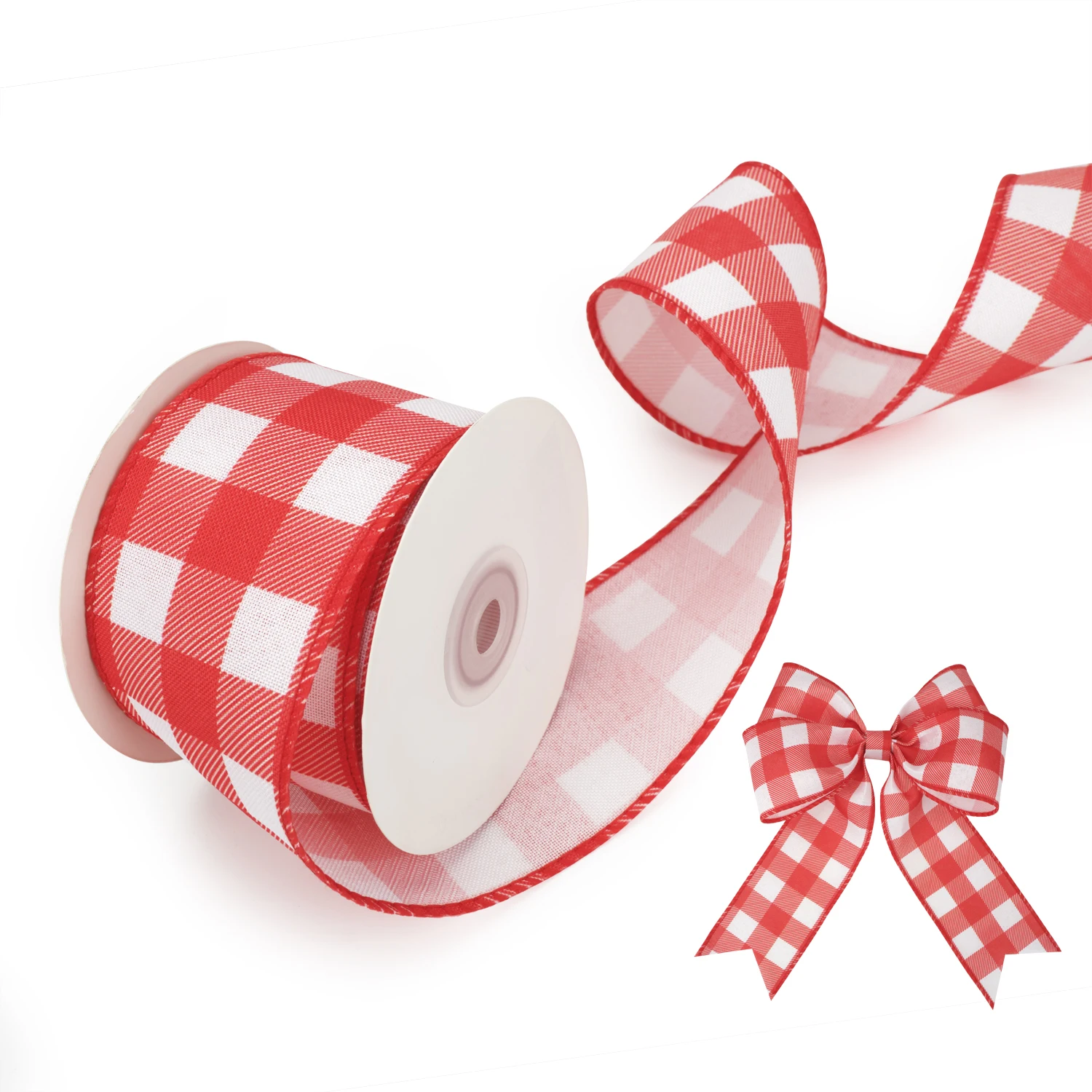 Nastro cablato scozzese nastro a scacchi 100% poliestere, 2.5 pollici x 10yard uso per confezioni regalo natale, festa, cortile, decorazione della