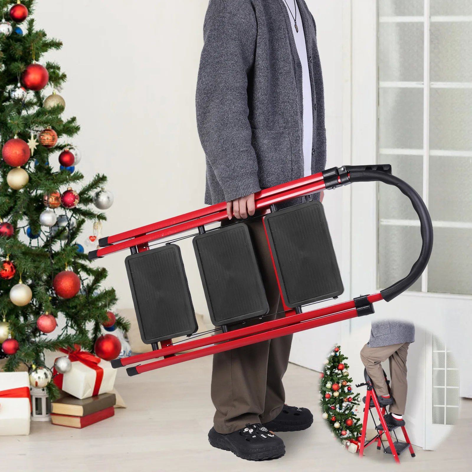 

Трехступенчатая складная лестница-табурет: прочная и портативная, максимальная нагрузка 150 кг, легкая, для дома, кухни, офиса