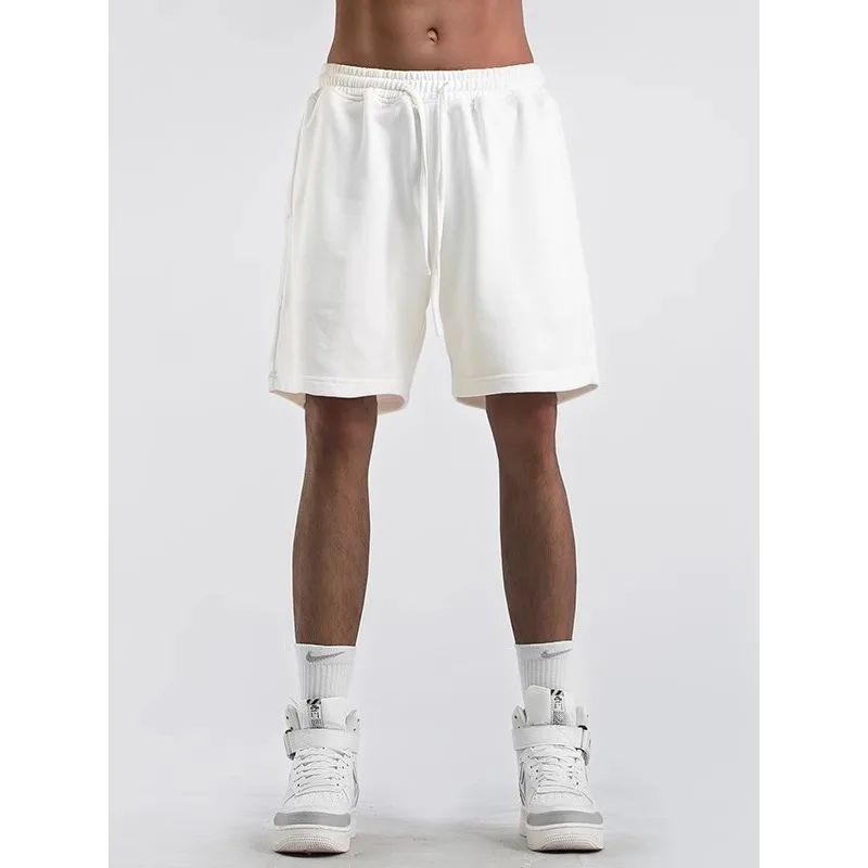 Американские уличные белые тяжелые спортивные шорты мужские четырехсезонные свободные повседневные однотонные брюки с пятью точками