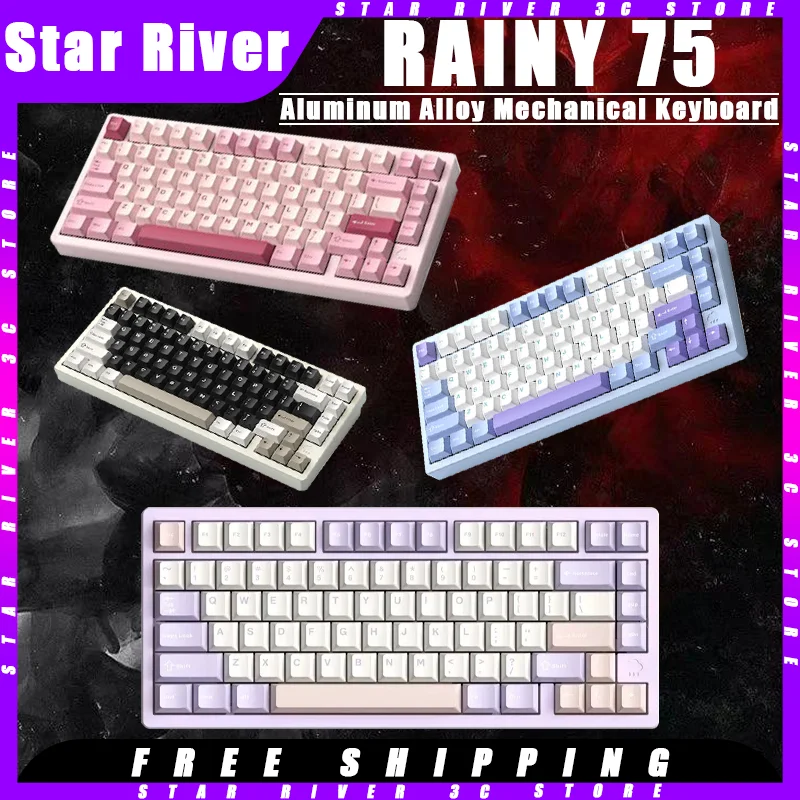 

RAINY75 Mechanical Keyboard Aluminium Alloy Tri-Mode Hot swap RGB Wireless Customized Keyboard RGB GASKET Pc Gamer Accessories