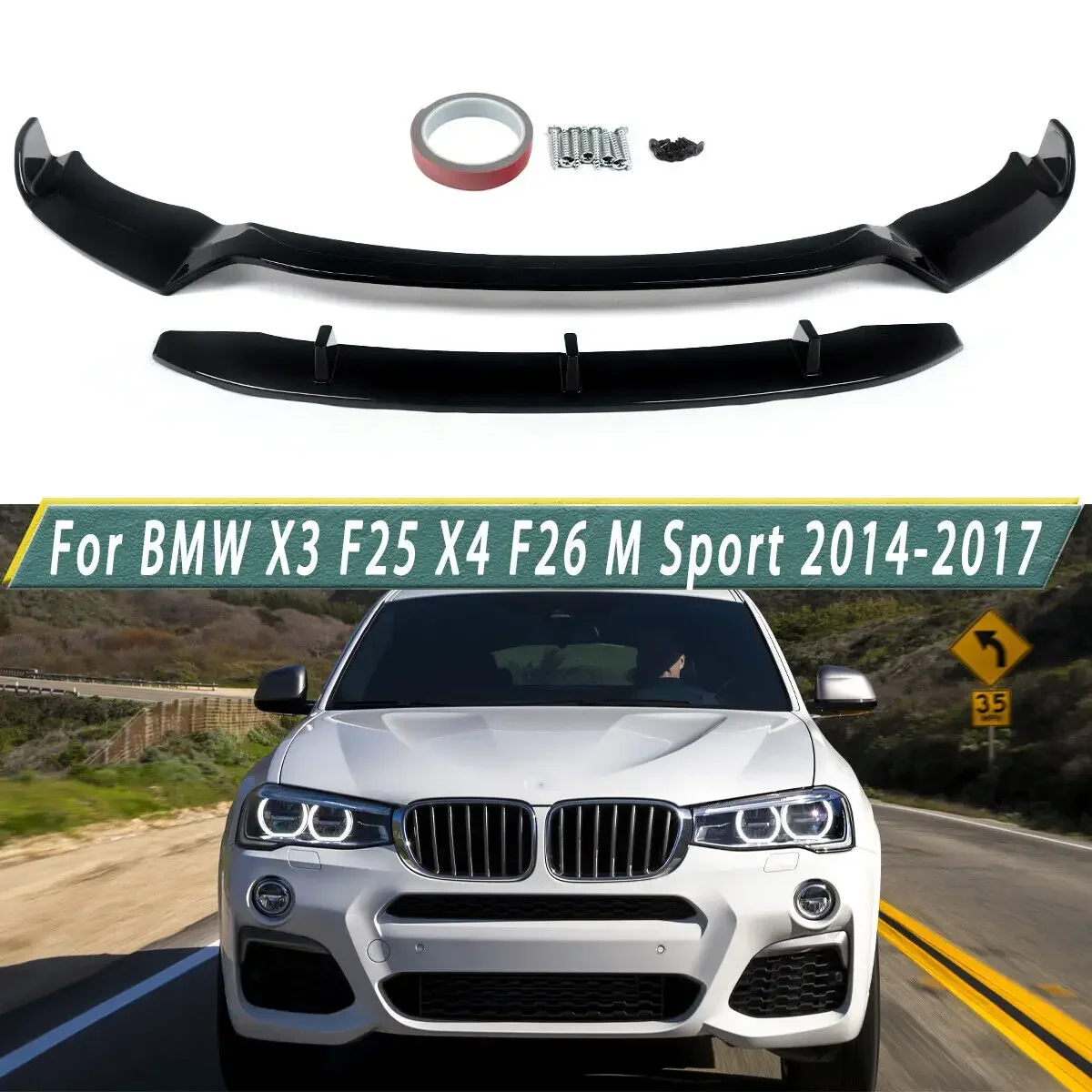 For BMW X3 X4 F25 F26 M Sport 2014-2017 M Performance Front Splitter Spoiler Lip Gloss Black accesorios bumpers peugeot partner