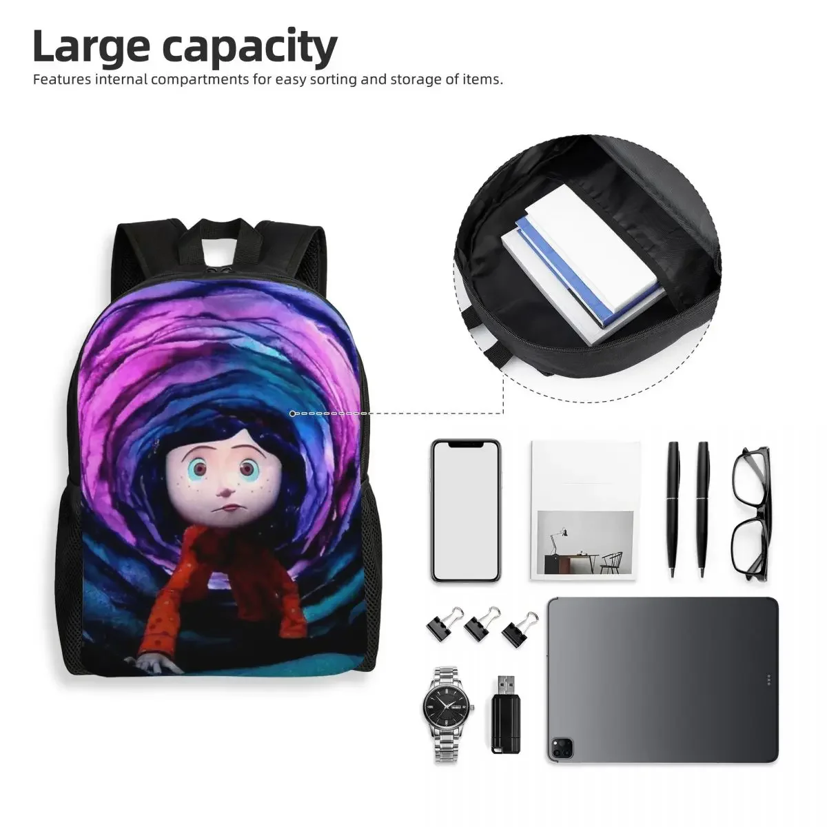 Halloween Horror Movie Coraline Backpack for Girls Boys School College Travel Bags Women Men Bookbag Fits 15 Inch Laptop