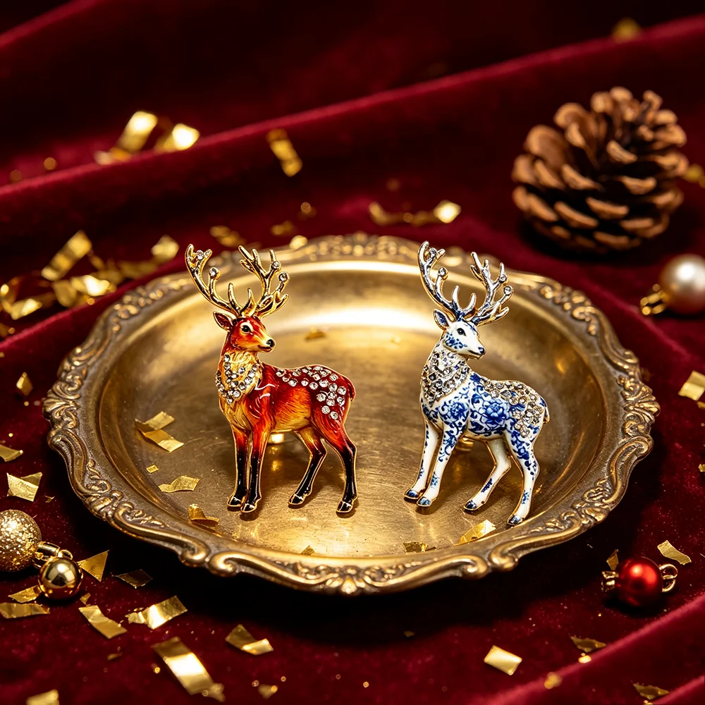 Vintage Emaille Hirsch-Brosche Strass Sika-Rentier Anstecknadel Weihnachts-Tier-Abzeichen Damen Anzug Schal Mantel Mode-Schmuck Geschenk – Detail 4