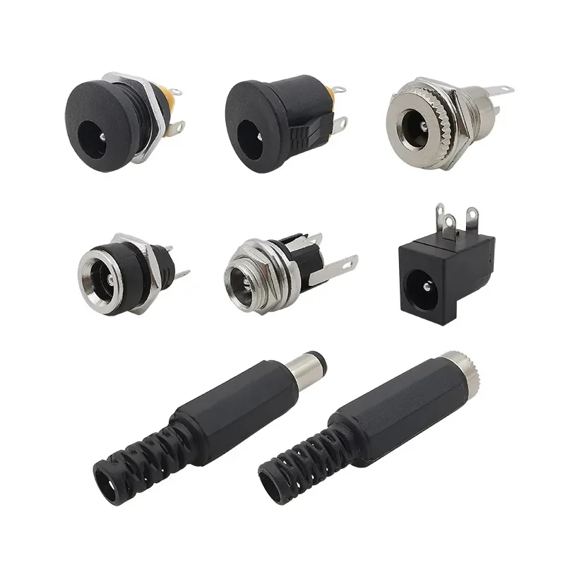 10Pcs 5.5 x 2.1mm DC Connectors DC Power Plug Male Female Jack Socket Nut Panel Mount Solder Type DC Connector Adapter 5.5x2.1mm