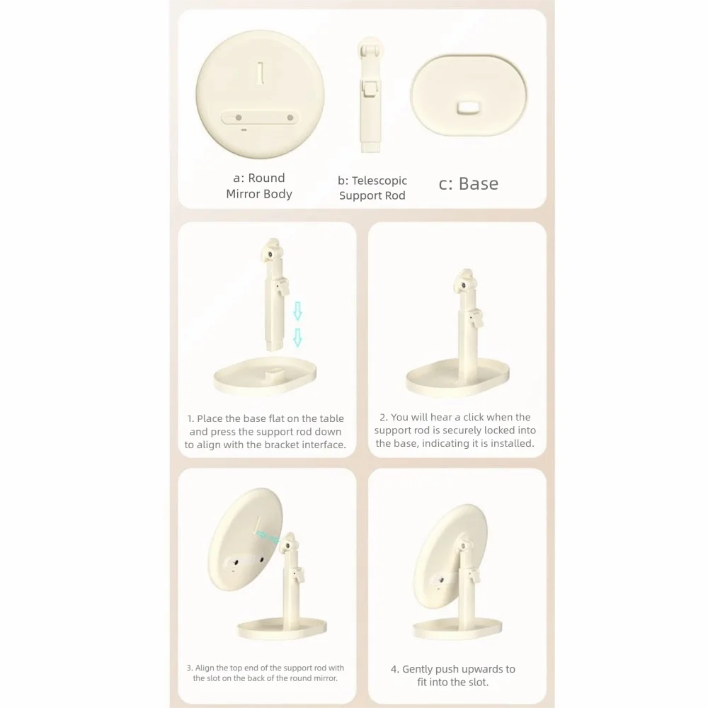 Removable Makeup Mirror with LED Light Tricolor Light Stepless Dimming Daylight Vanity Mirror Rotatable High-Definition