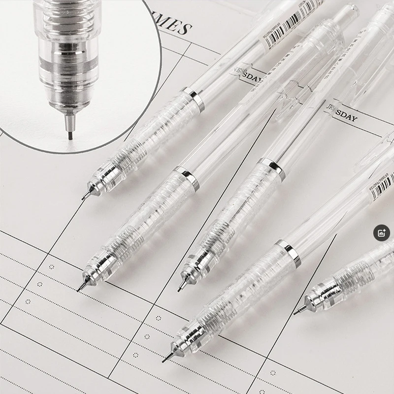 Simple Transparent Rod 0.5 0.7mm Automatic Pencil with Eraser HB Lead Core Advanced Sketch Drawing Writing Stationery Supplies