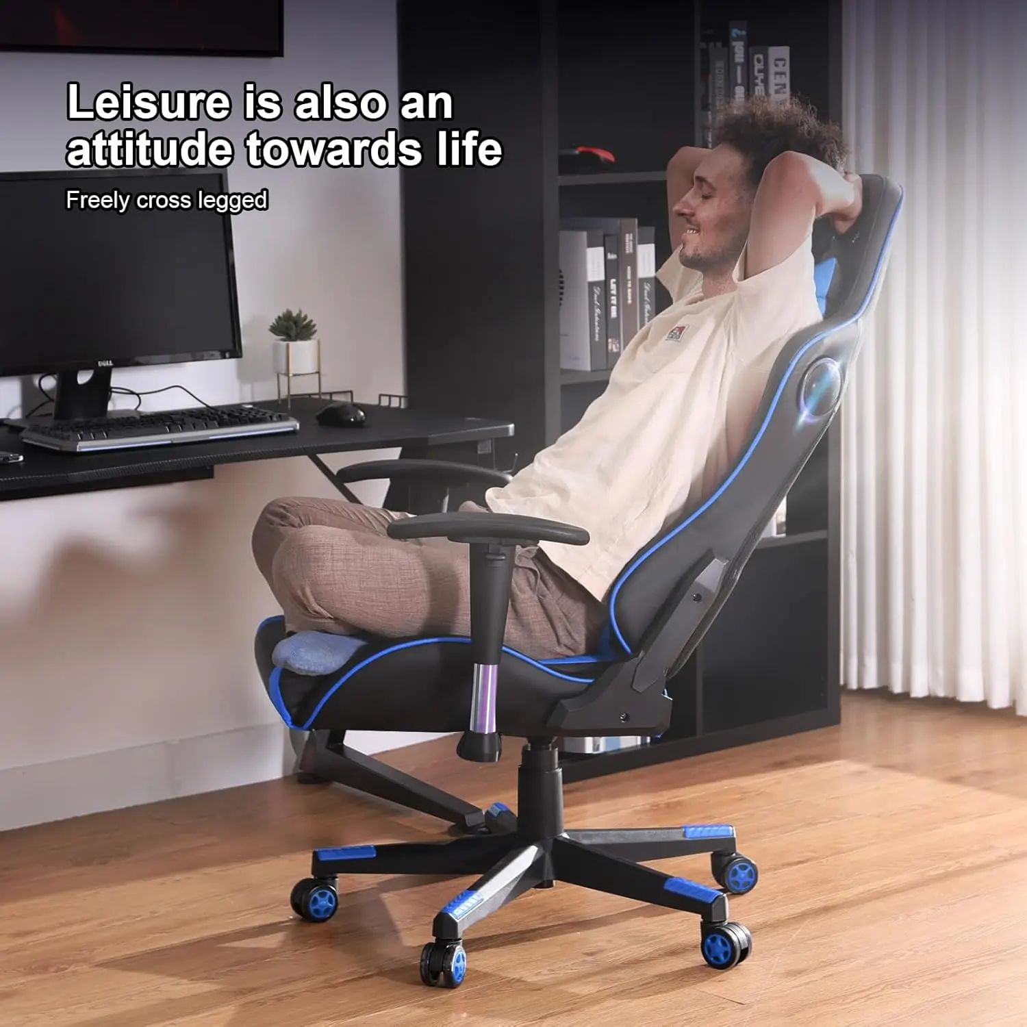 Gaming Chair W/ Speakers Bluetooth Music Video Game Chair Audio Ergonomic Design Heavy Duty Office Computer Desk Chair（Blue）