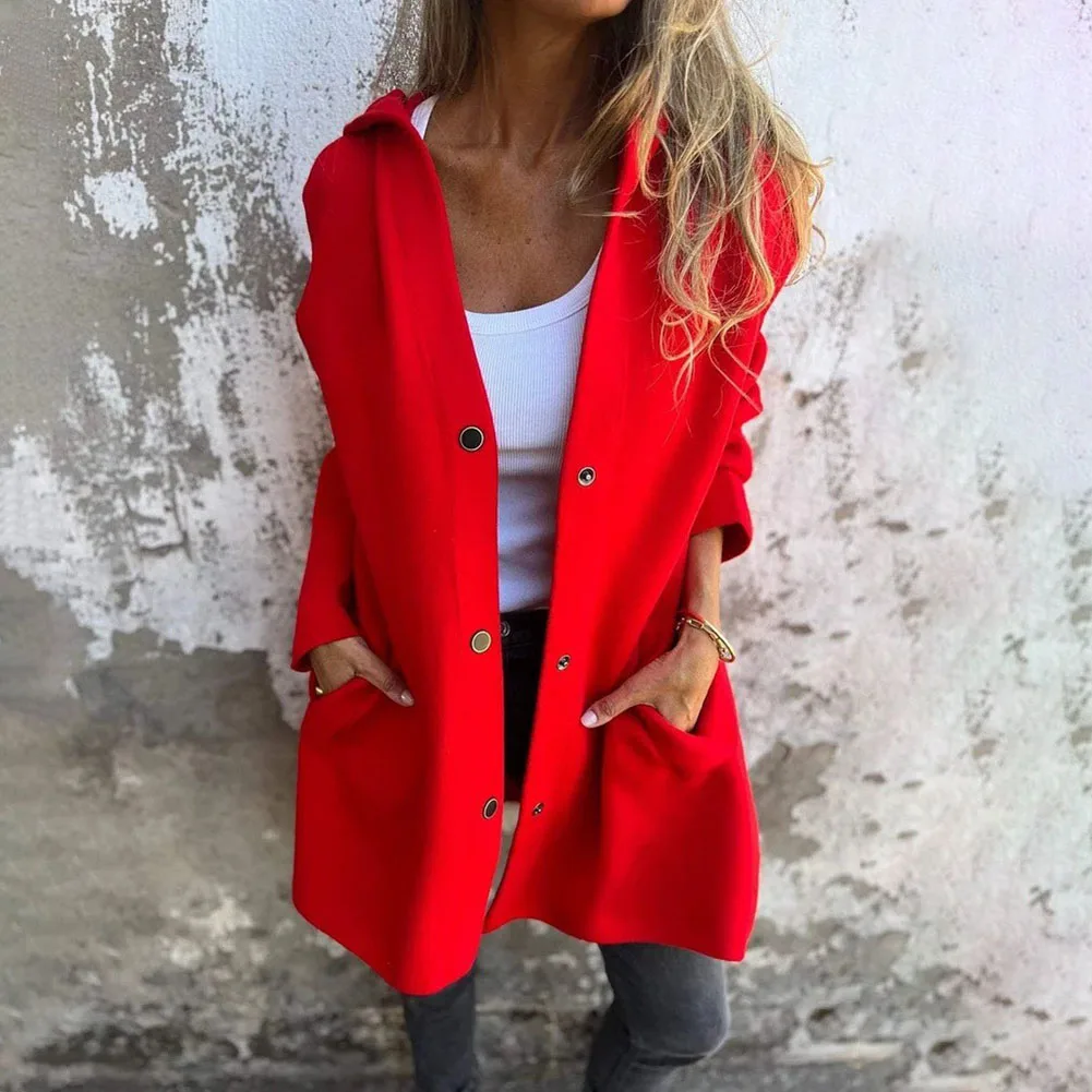 

Женская ветровка с капюшоном, длинными рукавами, на одной пуговице, в стиле кардигана, для осенней погоды