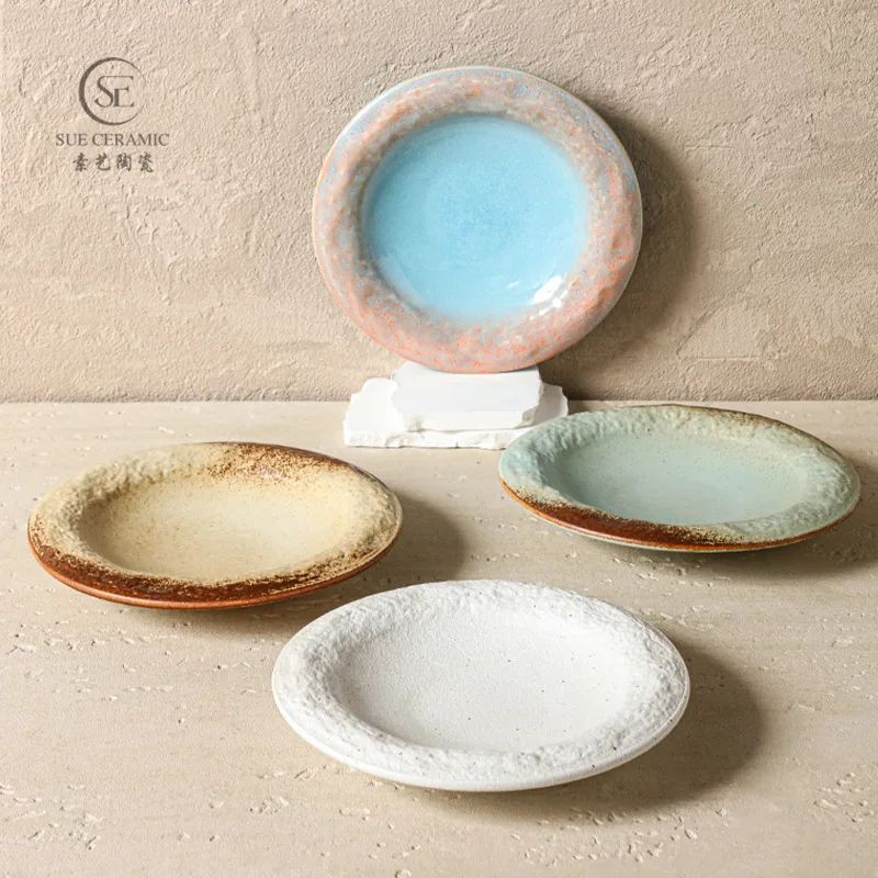 Ceramic plate 8-inch western restaurant vegetable plate Chinese ancient style dinner fusion vegetable kiln glazed tableware
