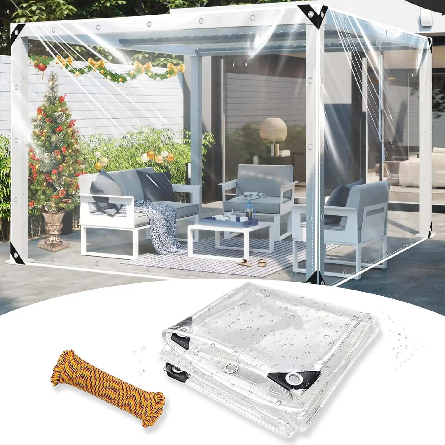 

Heavy Duty Clear Waterproof Tarp 8x10 ft, Thickened PVC Vinyl with Grommets for Outdoor Protection