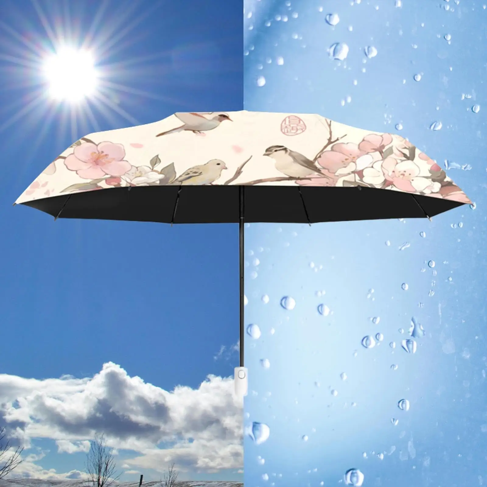 Sun Umbrella Auto Open and Close Stable with Black Coating Sun Rain Umbrella