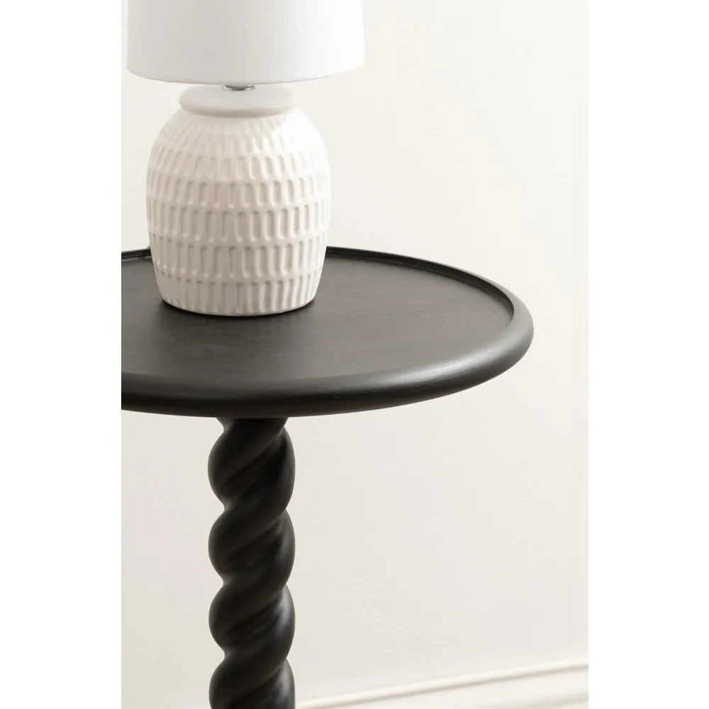 Tavolino rotondo contemporaneo in legno nero con design a spirale, 15 diametri x 24 di altezza, tavolino con piedistallo decorativo
