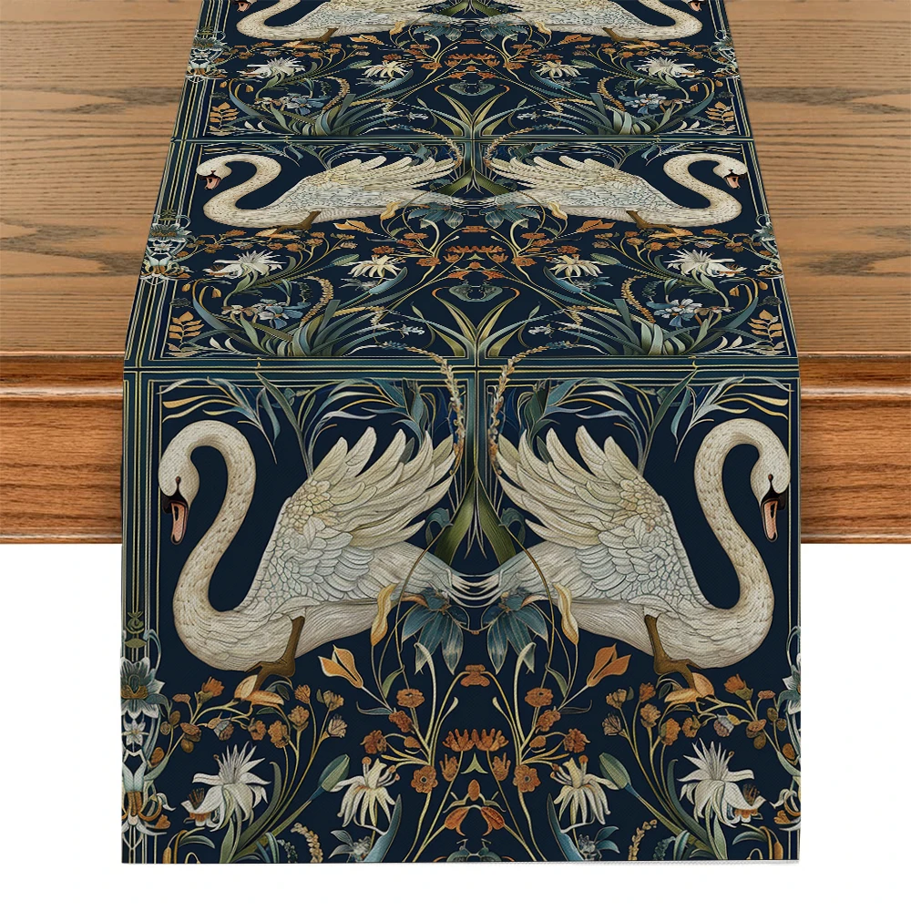 William Morris Plant Flower Swan Table Runner Kitchen Dining Decoration Table Runners Holiday Decorations Room Decor