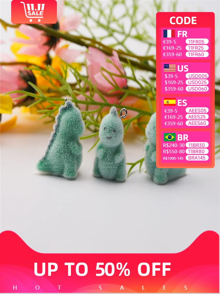 

30pcs mini resin charms 3D Flocking Cartoon Dinosaur Pendant for make Keyring necklace cute Bag Backpack Decoration Accessories