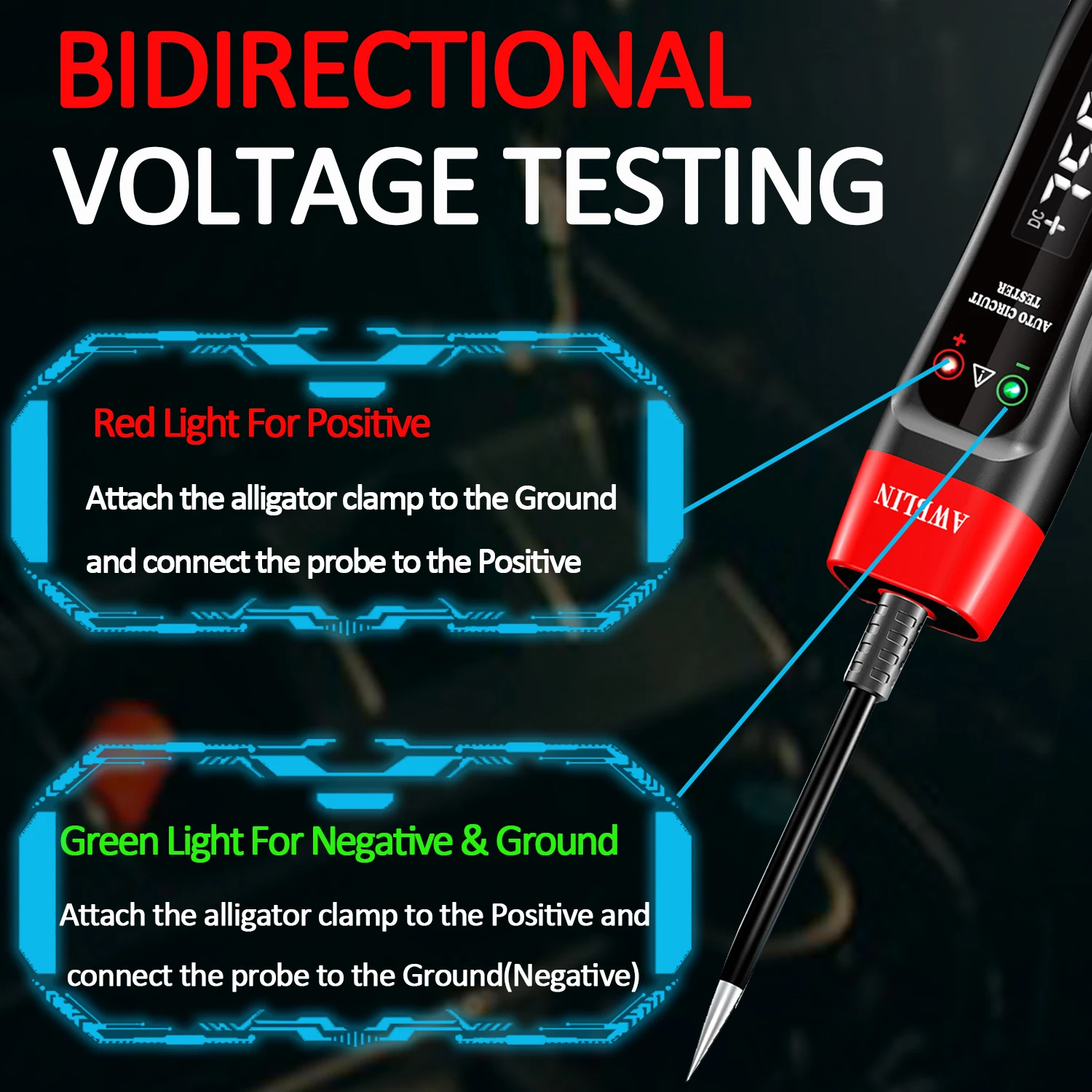 AWBLIN 4-75V DC Automotive Test Light with Buzzer Sound, LCD Digital Light Tester with Voltmeter, Heavy Duty Circuit Tester