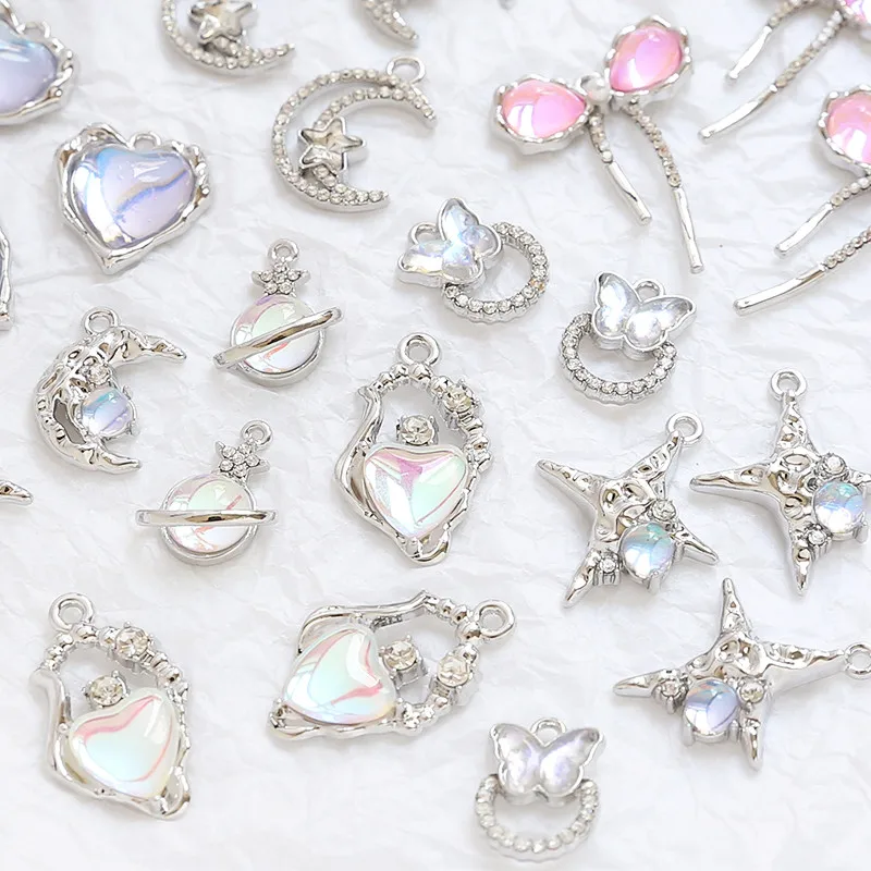 6pcs Sweet Cool Wind Ins Water Ripple Star Moon Pendant DIY Handmade Jewelry Bracelet Necklace Ear Accessories Materials Charms
