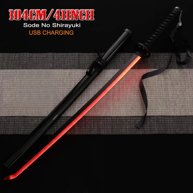 41-calowy LED Podświetlany Miecz Sode No Shirayuki Katana Japońskie Anime Cosplay Samurajski Miecz Darmowy Uchwyt na Nóż i Pas