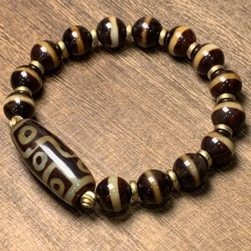 

Браслет из глянцевого агата с бусинами Дзи, тибетский браслет с девятью глазами для мужчин и женщин