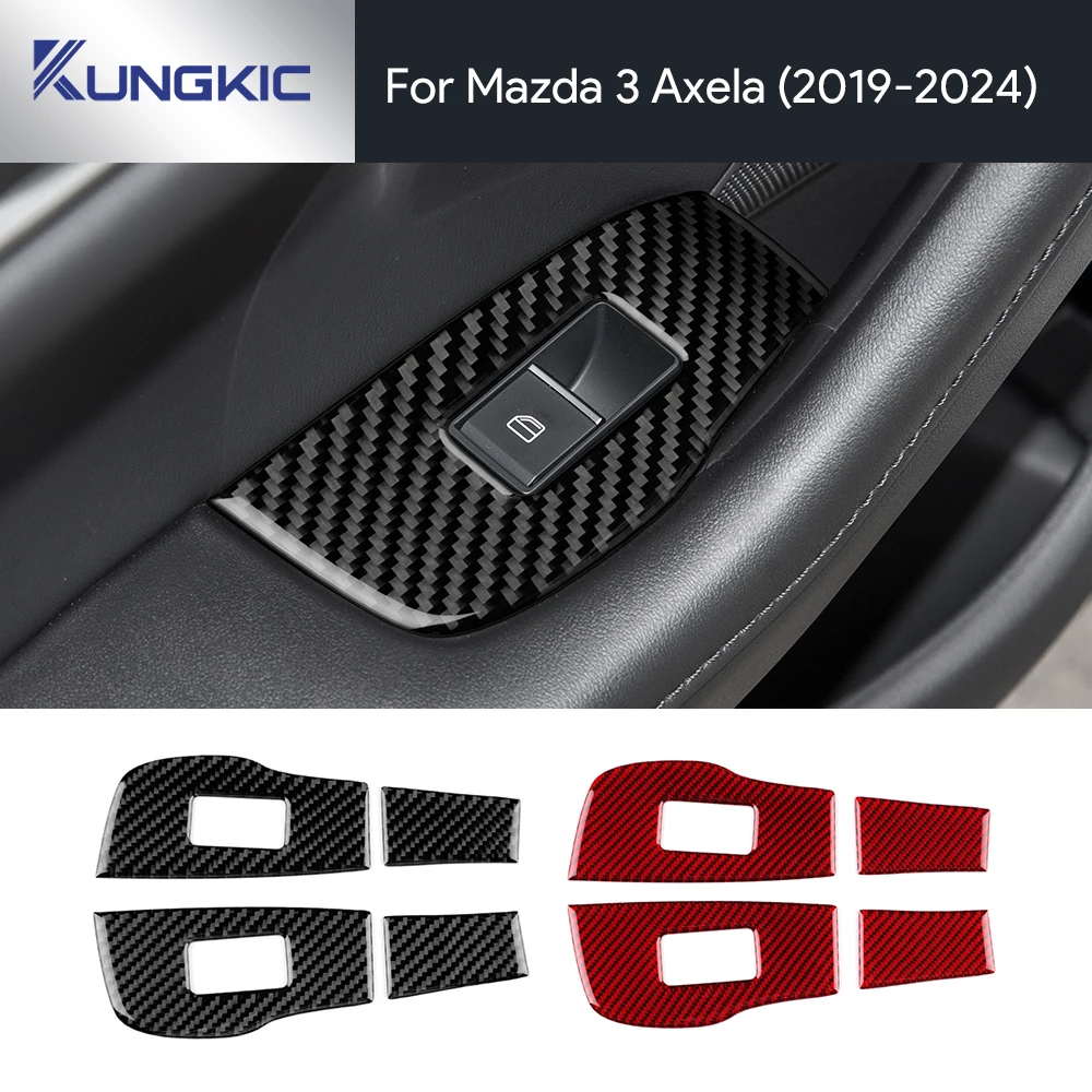 

For Mazda 3 Axela 2019 2020 2021 2022 2023 2024 2025 Real Soft Carbon Fiber Sticker Car Rear Door Window Lifting Frame Panel