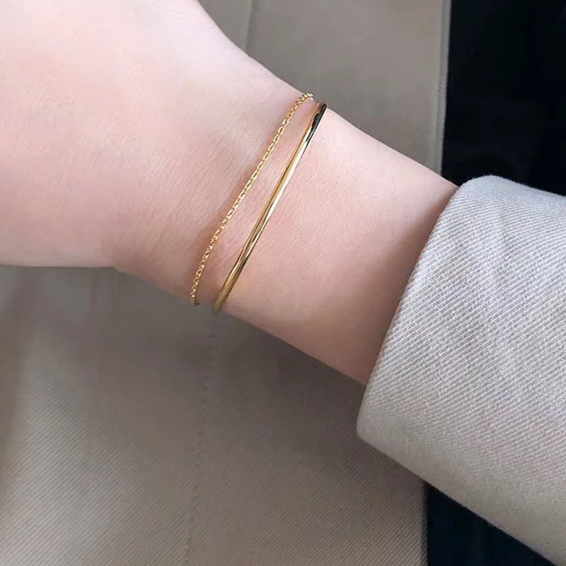 ANENJERY Gold Color New Simple Minimalist Slim Curved Semi-circular Multi-layer Chain Bracelets For Women