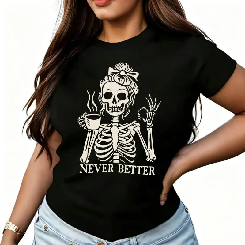 Skull Pattern Headband with Bow Women's T-Shirt 100% Cotton Funny Graphic Short Sleeve Tee Novelty Shirt Casual Crew Neck Top S-5Xl
