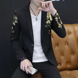 Men's Suit Jacket Casual Flower Print Stylish Handsome Casual Suit White Black Dress Banquet Suit Top Jacket