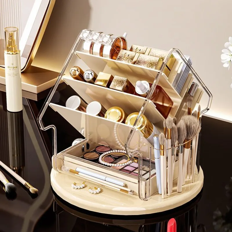 360° Rotating Acrylic Makeup Organizer Cosmetic Storage Box Desktop Vanity Lipstick Holder Skincare Rack Jewelry Display