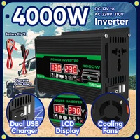 4000W DC 12V a AC 110V 220V pantalla LCD USB Dual inversores solares banco de energía portátil convertidor de coche para Camping RV