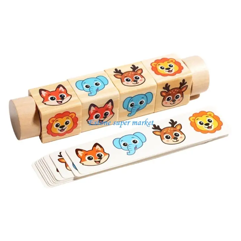 090B Children Early Learning Wooden Rotating Puzzle Block Toy for Cognition Growth