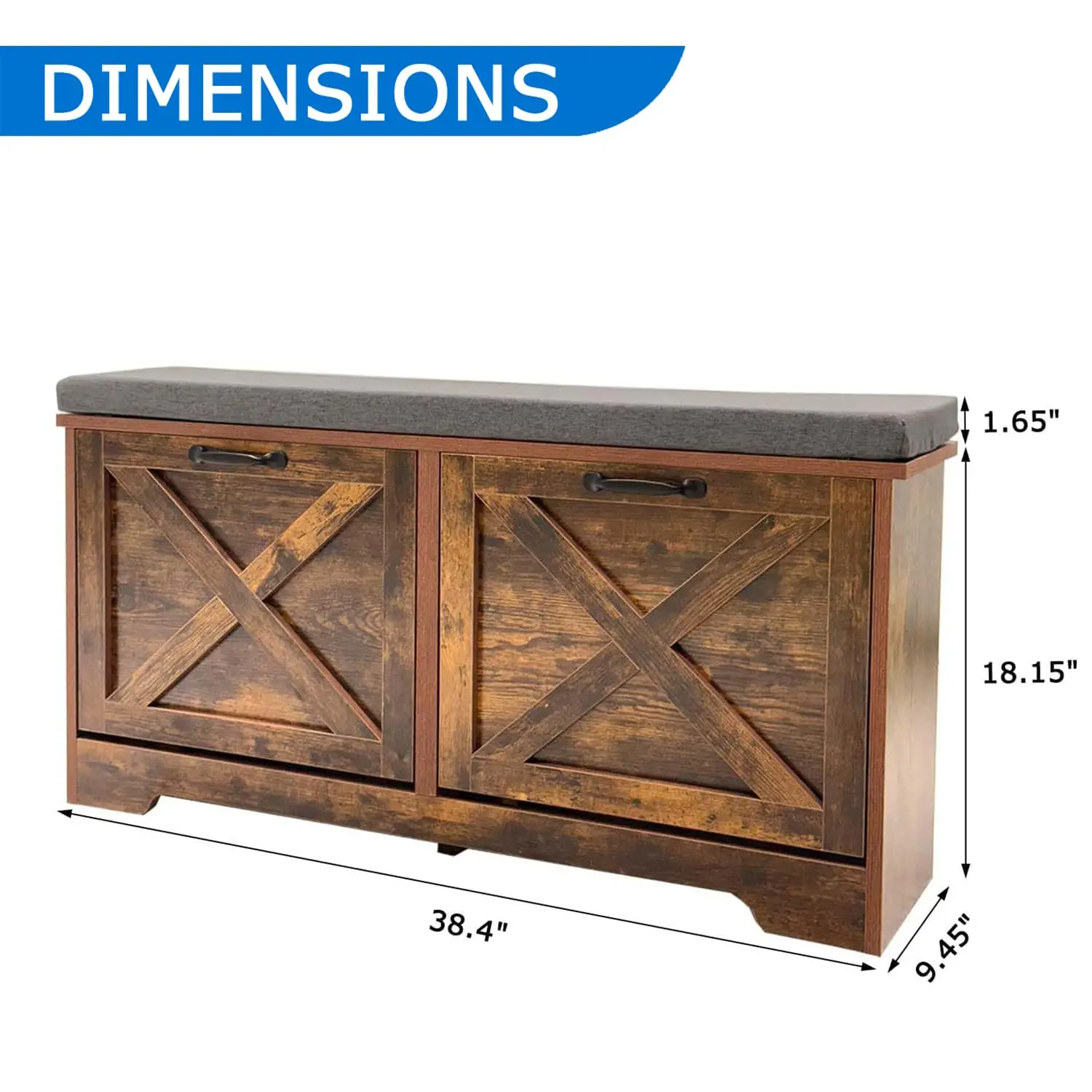 Shoe Storage Bench 2 Flip Drawers Removable Cushion Entryway Hallway Mudroom Organizer Seat Front Door Cabinet, Customized