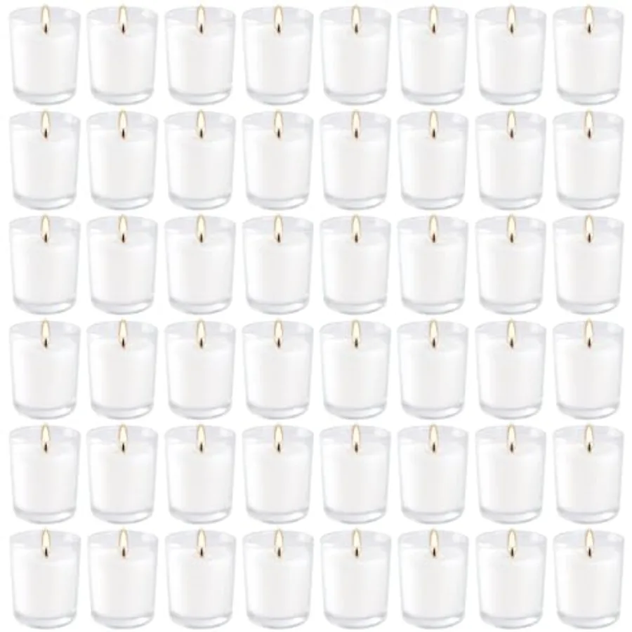 

48 штук прозрачных стеклянных свечей без запаха в наборе. Свечи ручной работы из воска – идеальный подарок для декора дома, вечеринок, свадеб и праздников