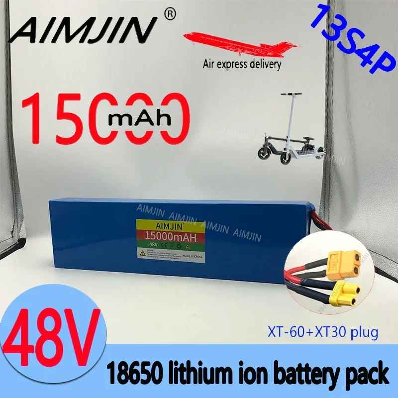 Popular 48V lithium-ion battery 48V 15Ah 1000W13S4P Li-Ion battery pack, suitable for 54.6V BMS electric scooters XT60 XT30 Plug