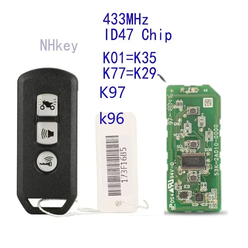 nhkey LG K01 K35 K77 K29 K96 Keyless Go Motorcycle Remote Smart Car Key For Honda X-ADV SH Forza PCX Hybrid 433MHZ ID47 Chip