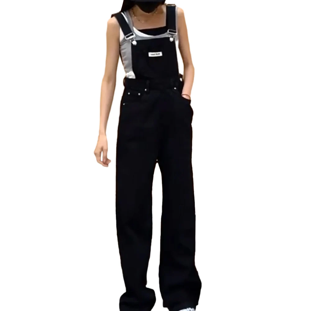 Bib overall sabuk wanita overall celana gaya Preppy Retro warna Solid pakaian kerja Y2K hitam gaya kuliah nyaman