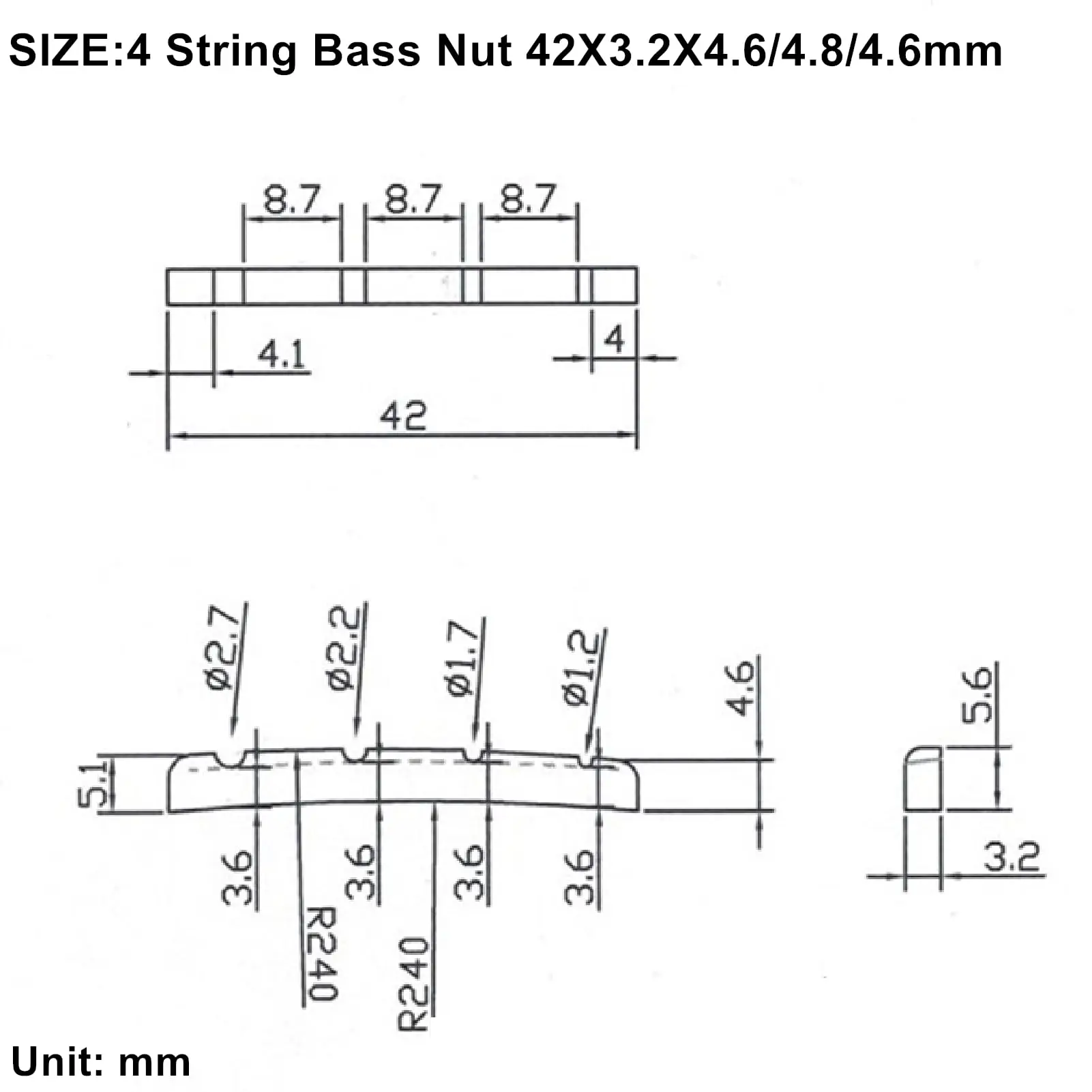 Miwayer 4/5/6 String Electric Bass Bone Bridge 1 pc,Real Bone Nut Flat Bottom Pre-Slotted,Multiple Saddle for Bass Repair&Setup