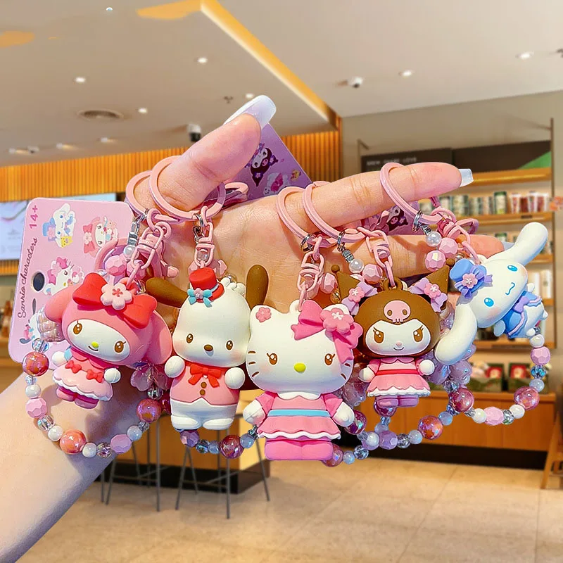 

New Hello kitty Kuromi Keychain Cute Creative Dolls Schoolbag Hanging Car Keyring Ornaments Toy Birthday Gift for