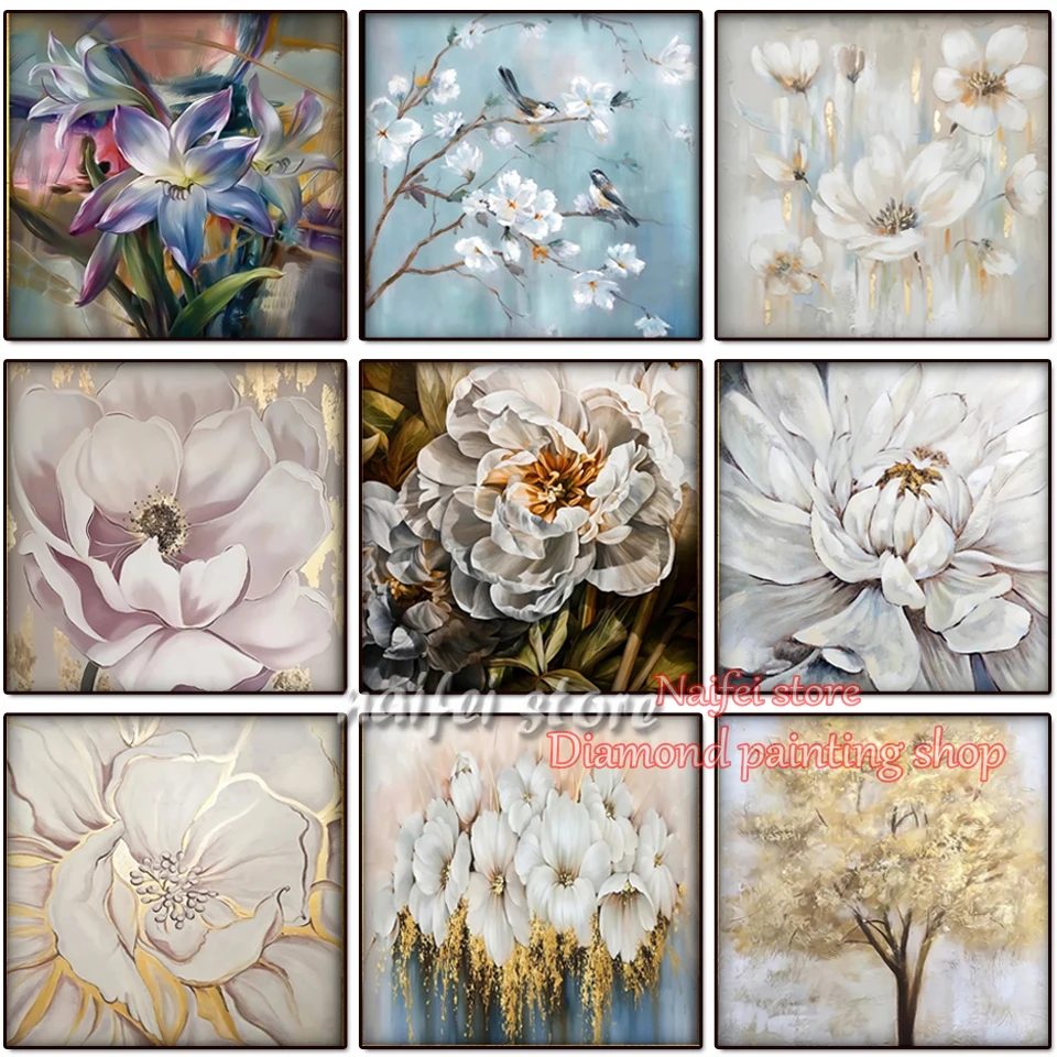 Flowers DIY 5D Diamond Painting Kits Full Drill Peony Lily Cotton Diamond Mosaic Painting Rhinestone Embroidery Home Decor Gift