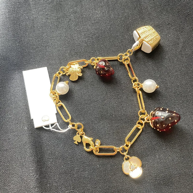 YEEVAA Red Resin Strawberry Pearl Small Basket Bee Gemstone Bracelet/Bangle,Fashion Jewelry, Unique Gifts