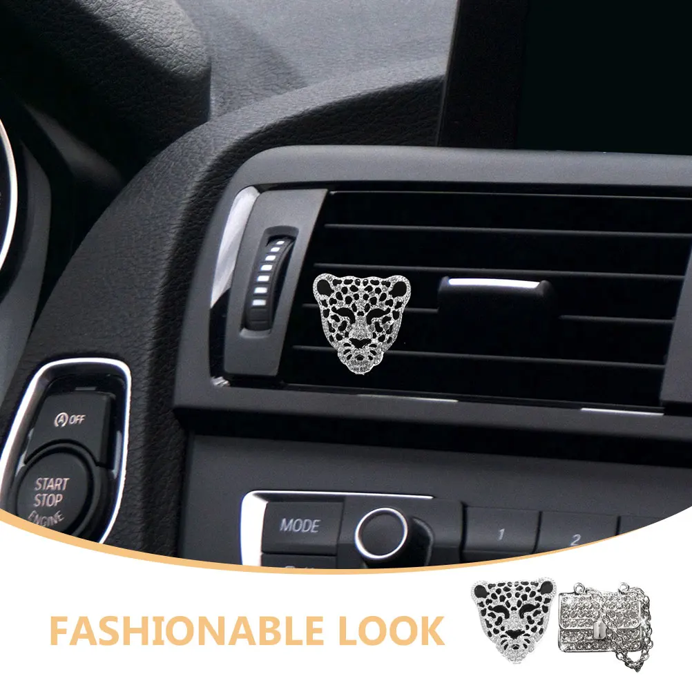 

2pcs Car Air Vent Clips Leopard Head Bling Rhinestone Auto Outlet Scent Diffuser Women Interior Accessories Functional Air