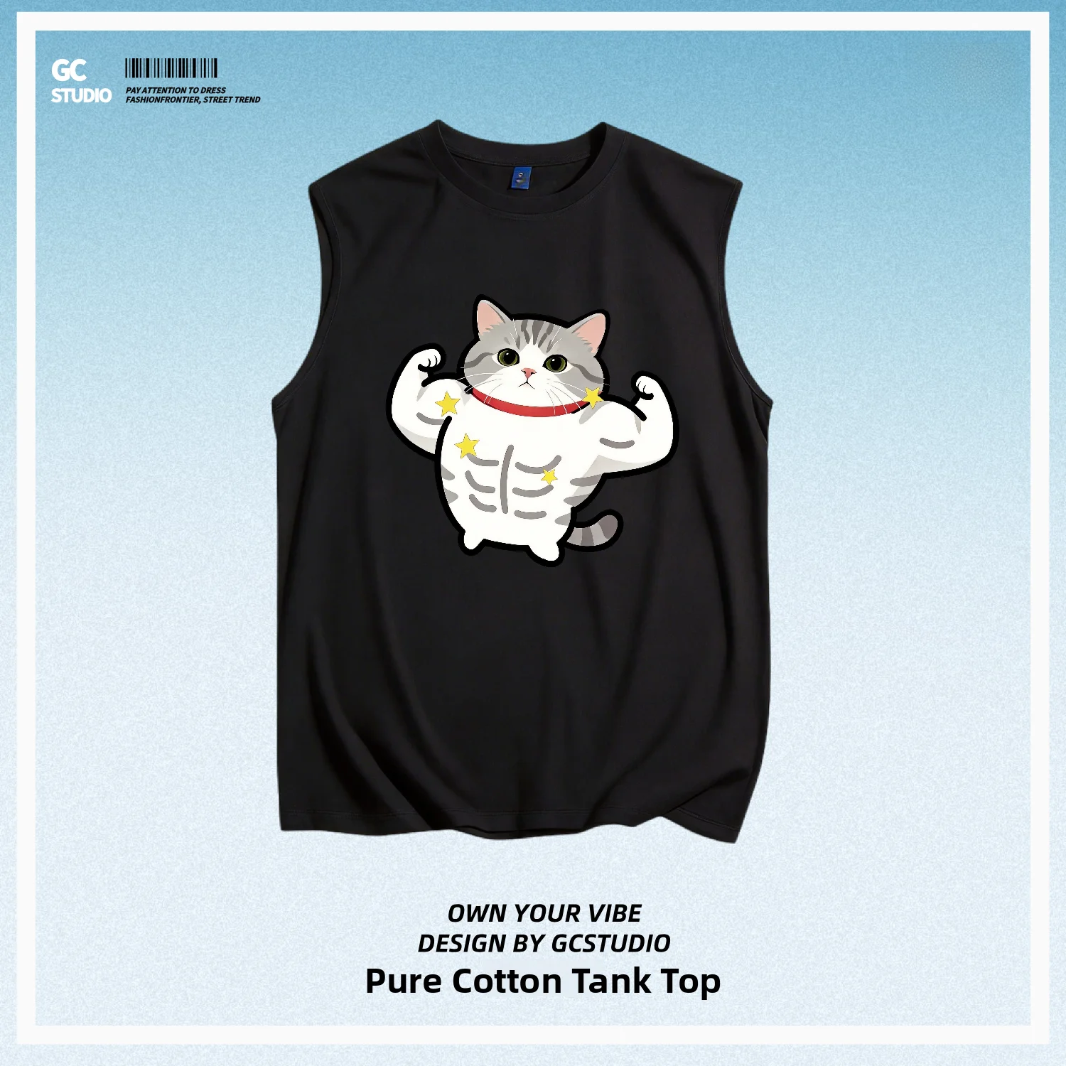 Loose Fit Pure Cotton Muscle  Weightlifting  Print Vest Breathable Sports Fitness Creative  Design Men's Tank Top