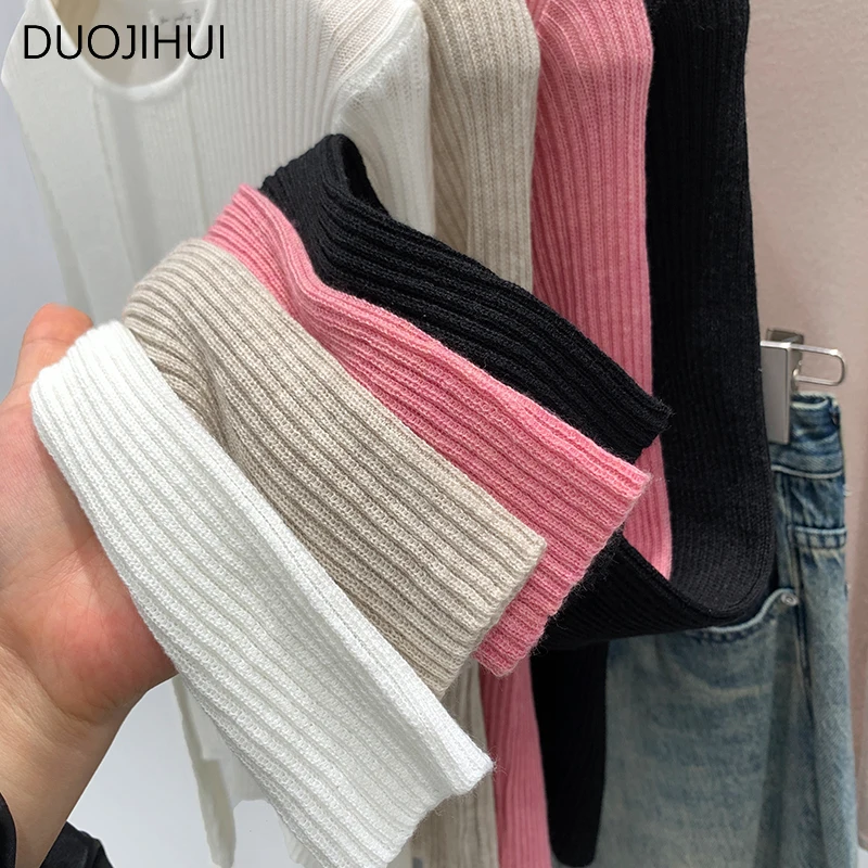 DUOJIHUI Classic O-neck Basic Long Sleeve Knitted Women Pullovers Autumn New Solid Color Fashion Simple Casual Female Pullovers