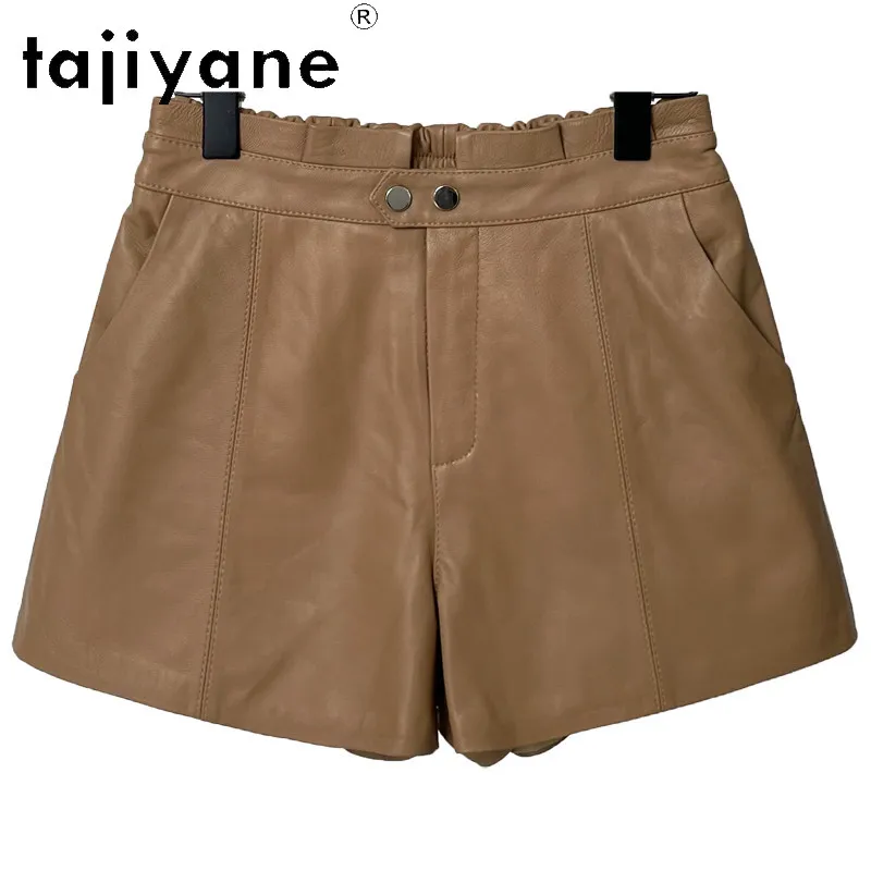 TAJIYANE Real Leather Shorts Casual Women's Shorts Sheepskin Short Pants Straight Shorts for Woman Clothing Elastic Waist Шорты