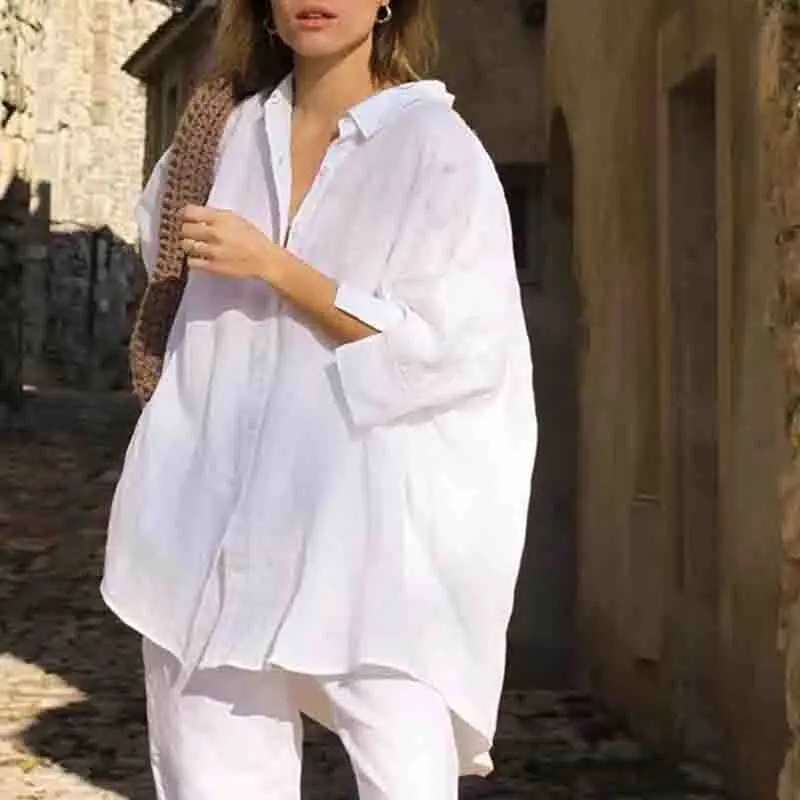 New Fashion Button Up Cotton Women\'s Blouse Office Lady Long Sleeve Women Shirts Elegant Woman Tops Loose Female Clothing 8682