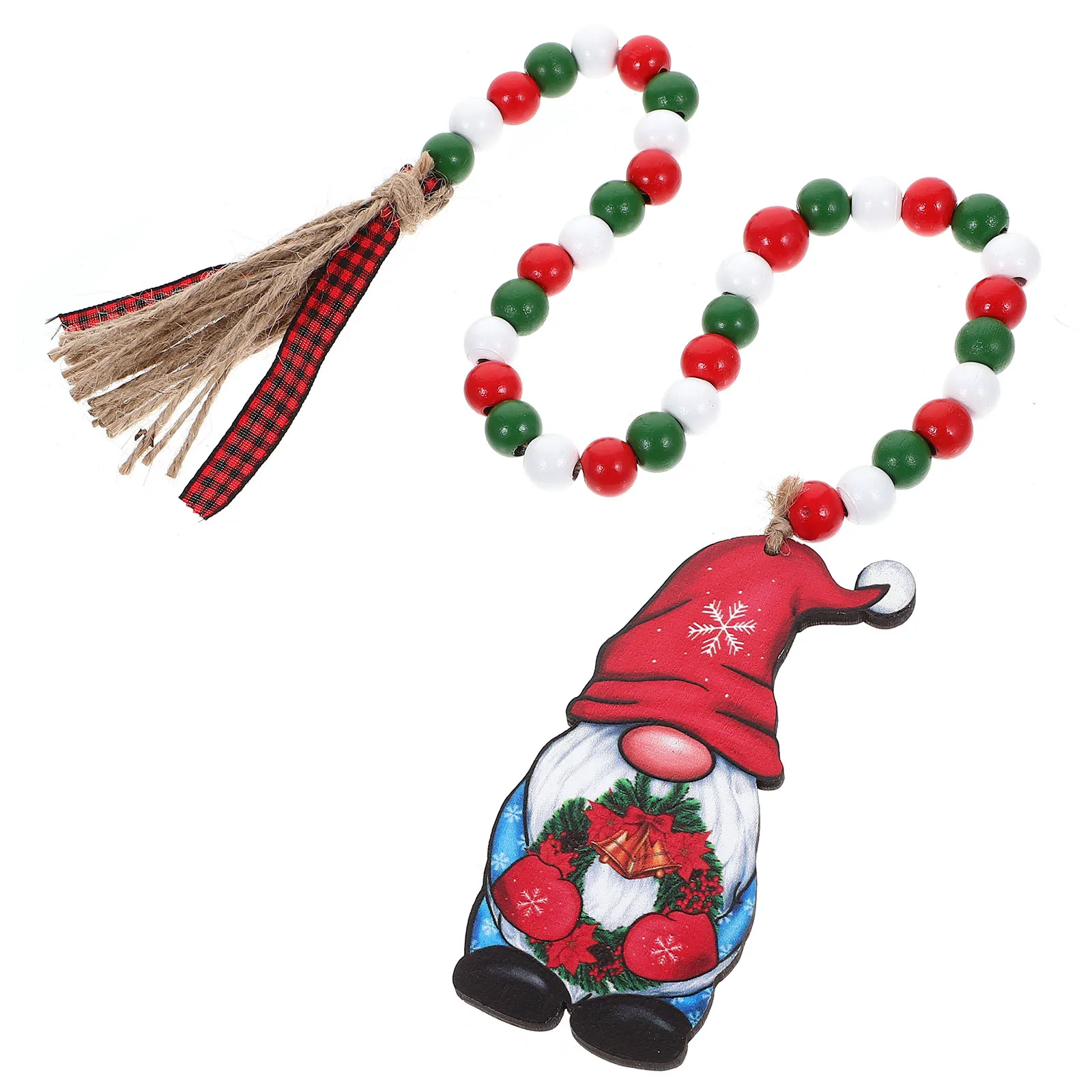 

Christmas Wooden Bead Pendant 28mm Round Red Green White Decor Tassel Hanging Ornament Car Home Party Christmas Decorations