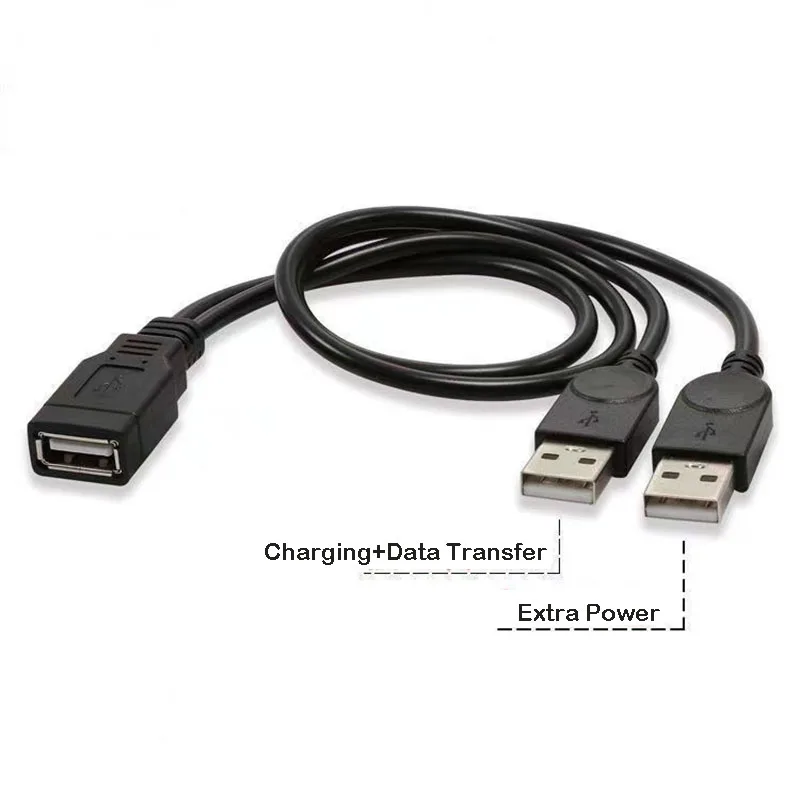 

USB Cable Splitter Data Transfer Power Supply Cord 30CM USB2.0 Dual Female to Male Plug Wire Converter Charging Extend Line