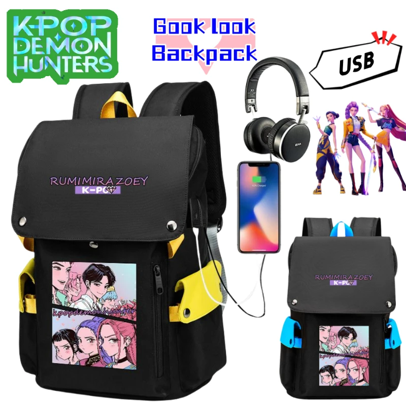 

KPop Охотники на демонов Zoey Mira Милый рюкзак с героями мультфильмов для учащихся средних и старших классов Многофункциональная школьная сумка большой вместимости